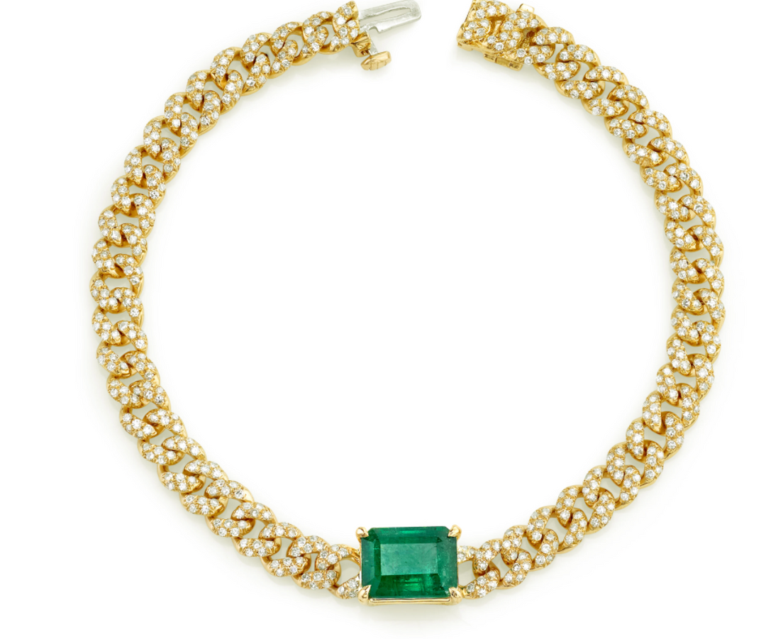 Emerald Center Pave Mini Link Bracelet - Millo Jewelry