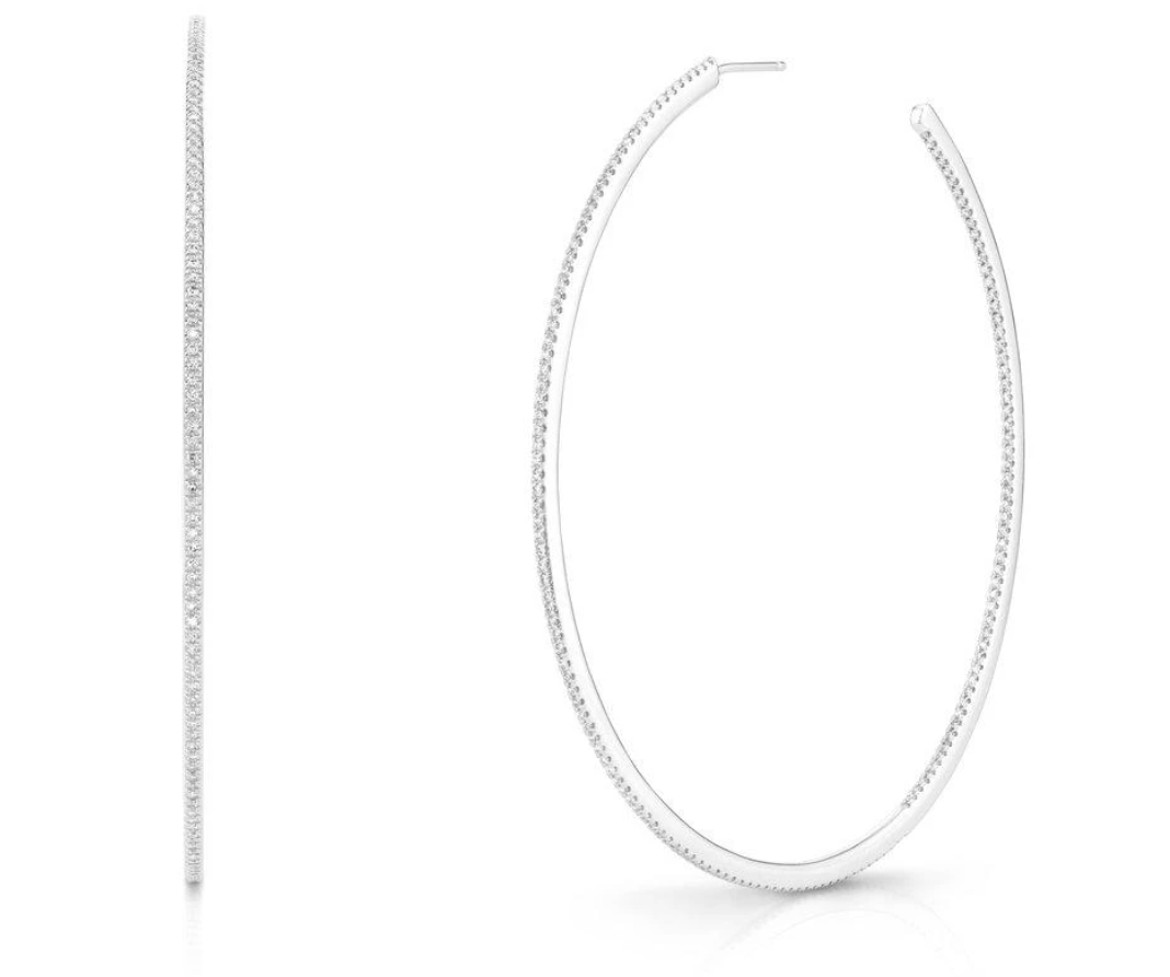 18K XL Single Pave Diamond Row Hoop - Millo Jewelry