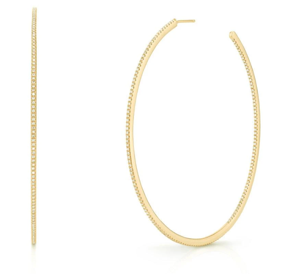 18K XL Single Pave Diamond Row Hoop - Millo Jewelry
