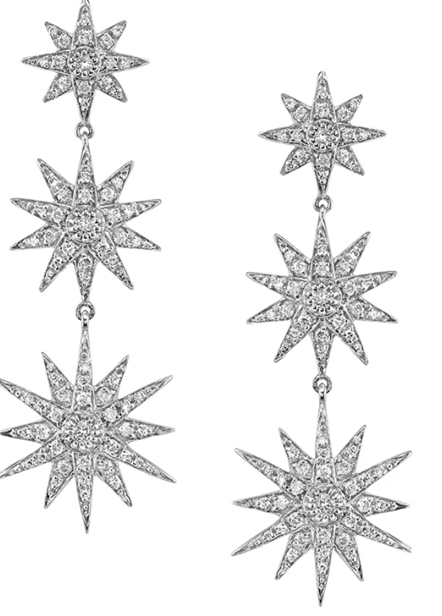 18KW Diamond Triple Starburst Drop Earring - Millo Jewelry
