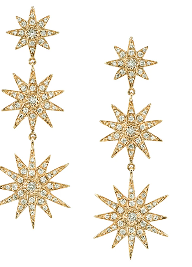 18KW Diamond Triple Starburst Drop Earring - Millo Jewelry