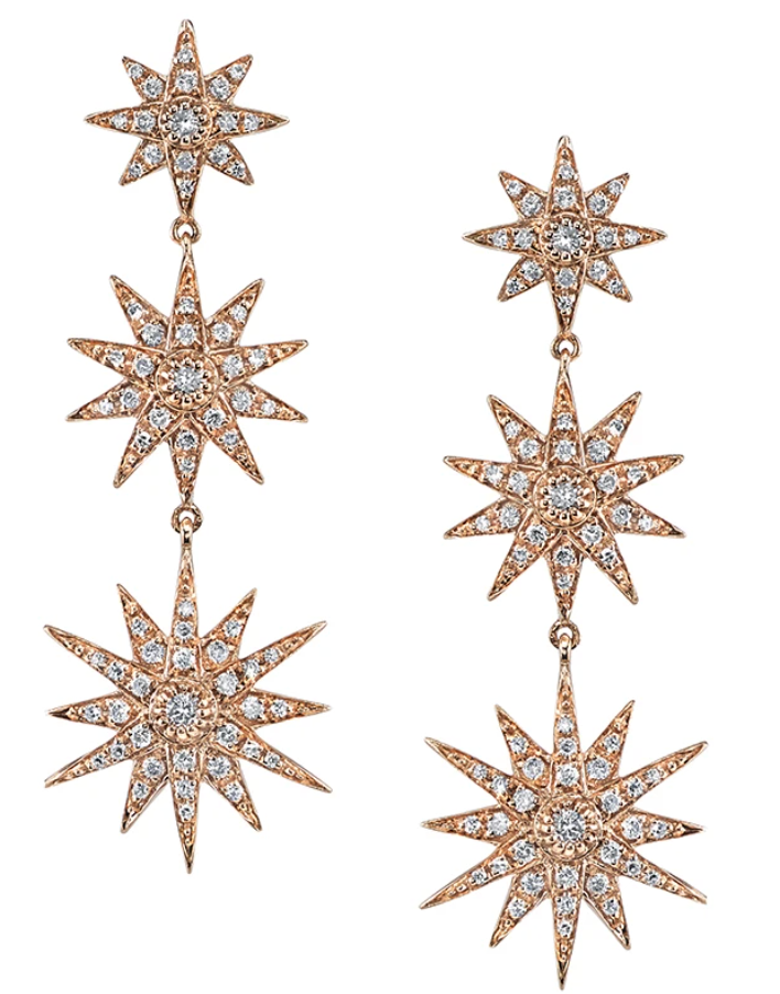 18KW Diamond Triple Starburst Drop Earring - Millo Jewelry