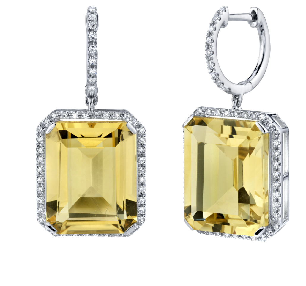 18KW Yellow Topaz & Diamond Portrait Gemstone Earrings - Millo Jewelry