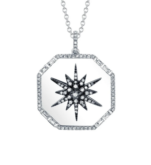 18K Pave Diamond Octagon Starburst Disc Necklace - Millo Jewelry