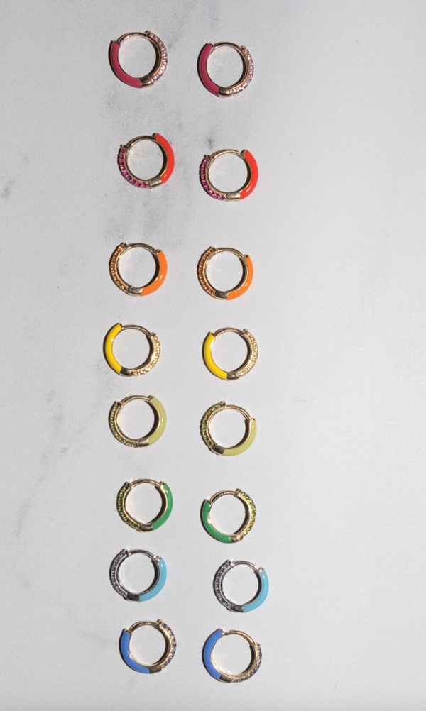 Enamel Sparkle Huggies in 14K Gold - Millo Jewelry