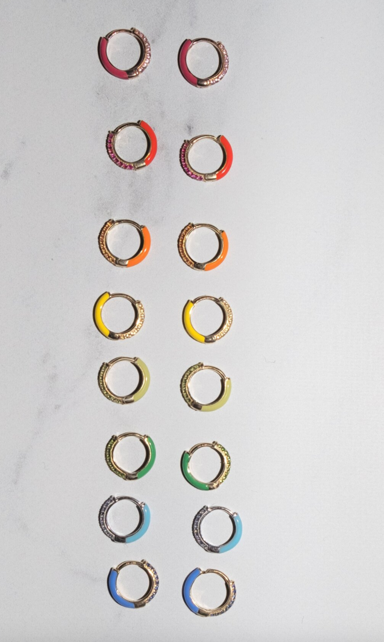 Enamel Sparkle Huggies in 14K Gold - Millo Jewelry