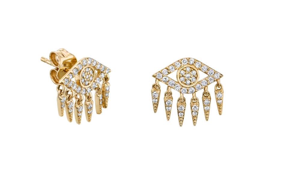 GOLD & DIAMOND EVIL EYE FRINGE STUD EARRINGS - Millo Jewelry