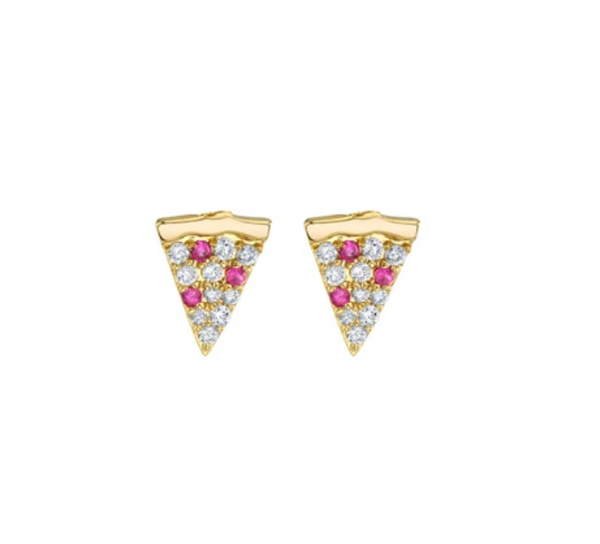 GOLD DIAMOND & RUBY PIZZA SLICE STUD EARRINGS - Millo Jewelry