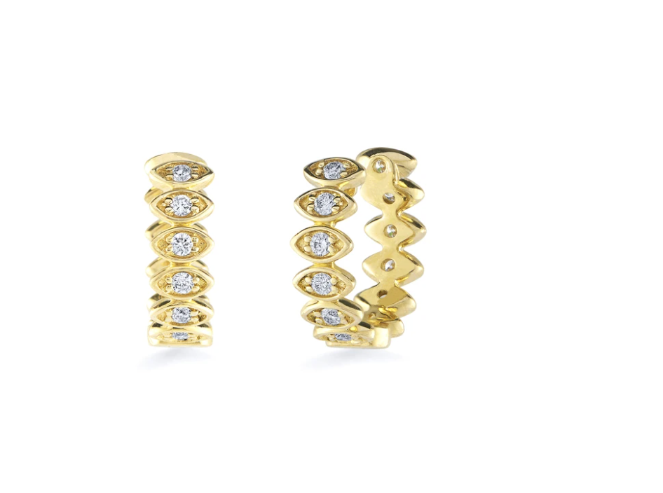 GOLD & DIAMOND MARQUIS EVIL EYE HUGGIES - Millo Jewelry