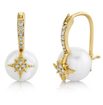 Load image into Gallery viewer, GOLD &amp; DIAMOND STARBURST SMALL PEARL BEAD EARRINGS - Millo Jewelry
