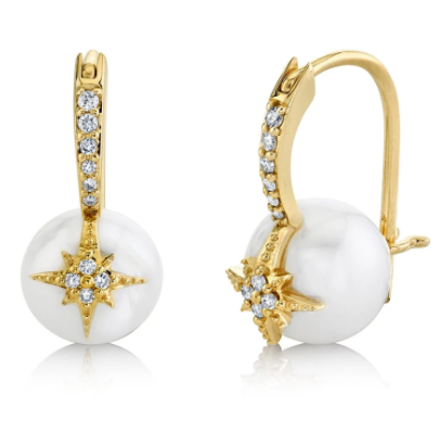 GOLD & DIAMOND STARBURST SMALL PEARL BEAD EARRINGS - Millo Jewelry