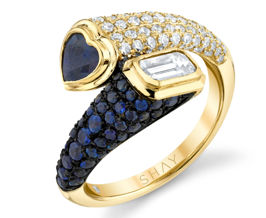 DIAMOND & BLUE SAPPHIRE MIXED BYPASS PINKY RING - Millo Jewelry