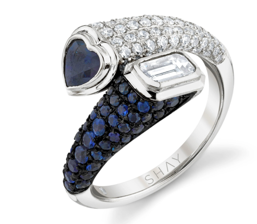 DIAMOND & BLUE SAPPHIRE MIXED BYPASS PINKY RING - Millo Jewelry