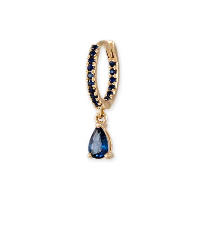 PAVE BLUE SAPPHIRE + BLUE SAPPHIRE TEARDROP MINI HOOP - Millo Jewelry