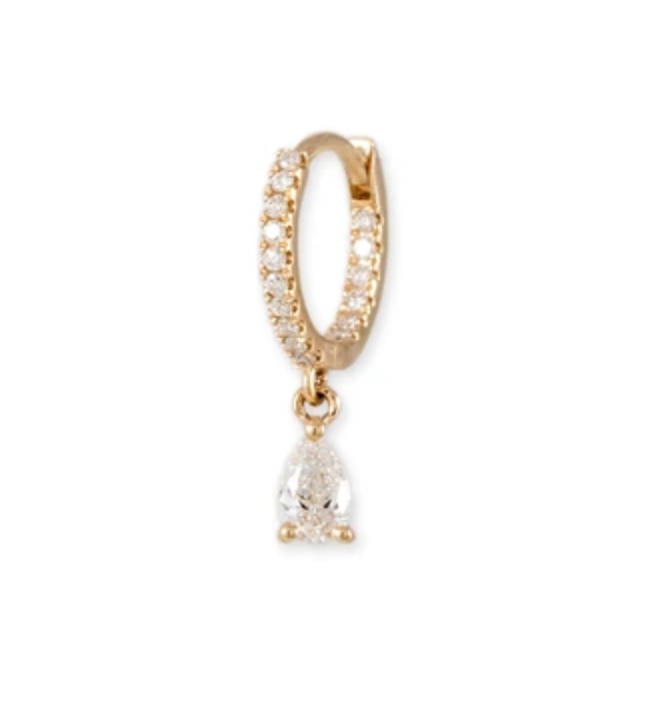 PAVE DIAMOND + DIAMOND TEARDROP MINI HOOP - Millo Jewelry