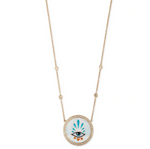 Load image into Gallery viewer, SMALL PAVE 3 HEARTS EYE BURST OPAL INLAY NECKLACE - Millo Jewelry