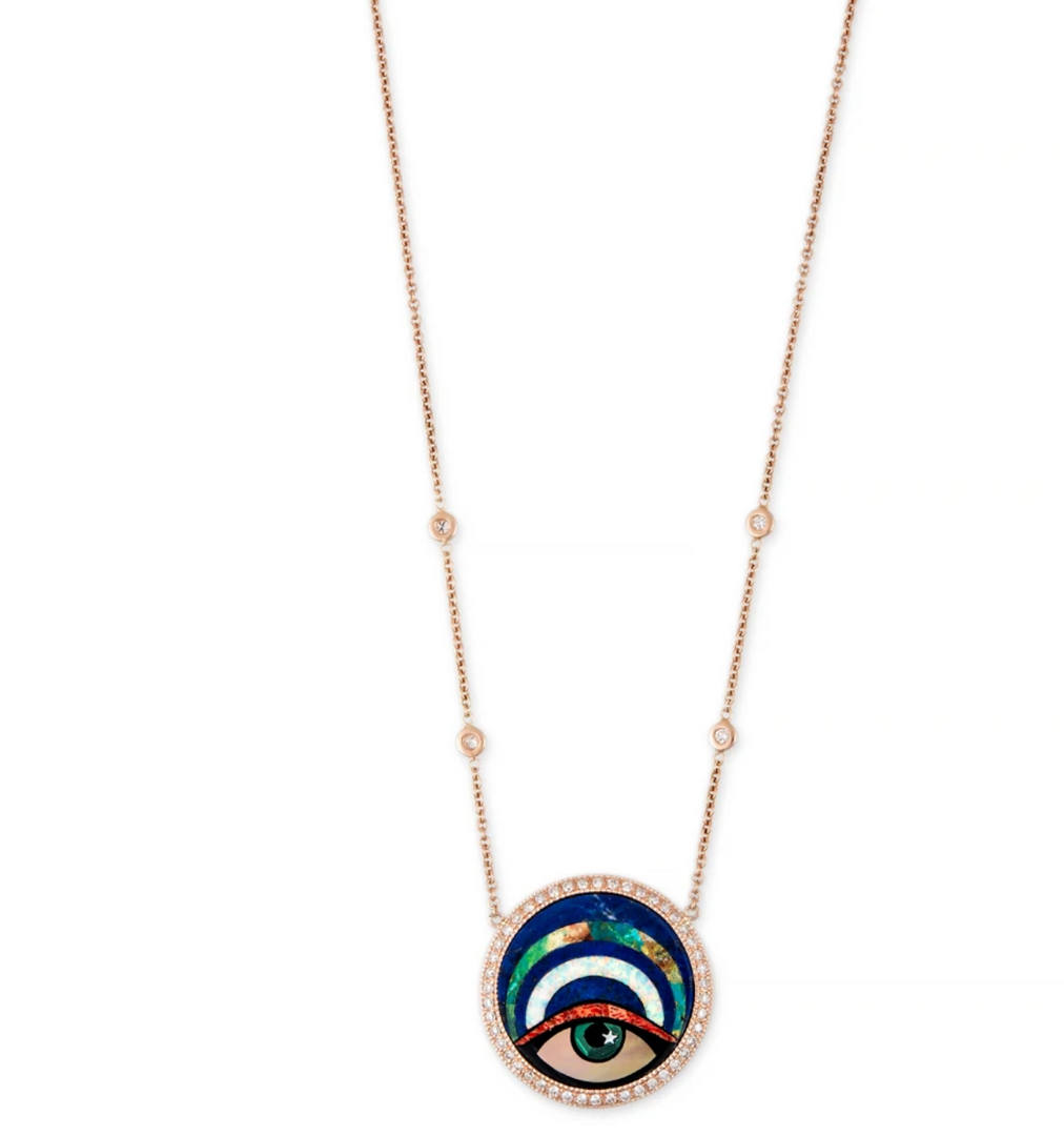 SMALL PAVE ROUND ARCH EYE INLAY NECKLACE - Millo Jewelry