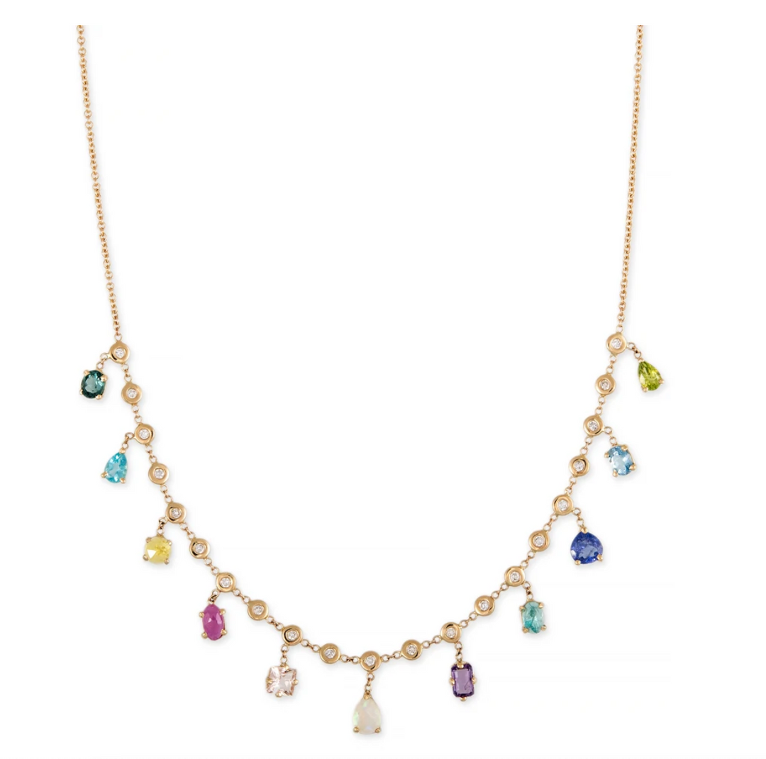 MULTI SHAPE GEMSTONE + DIAMOND SHAKER NECKLACE - Millo Jewelry