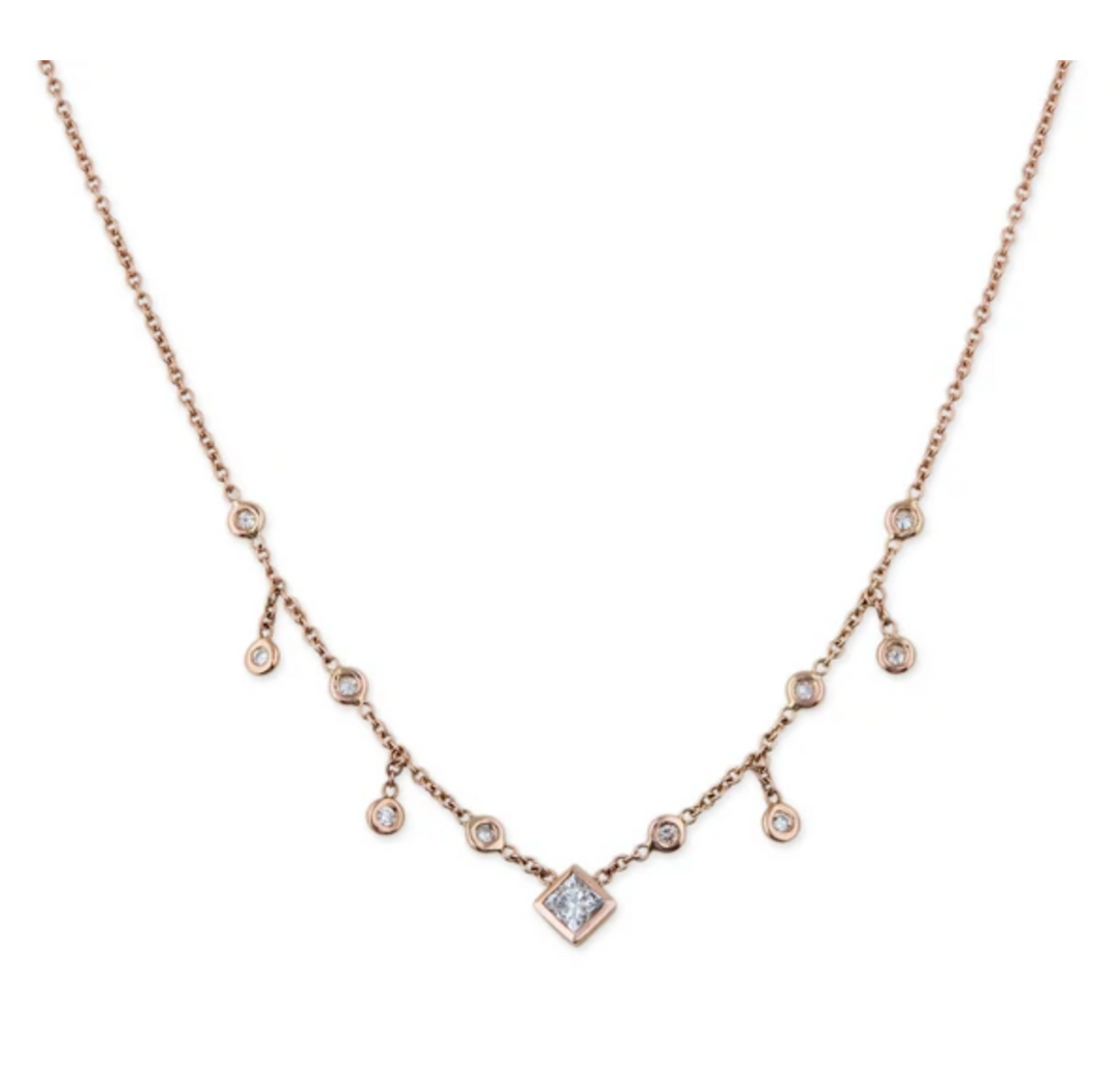 PRINCESS DIAMOND CENTER HALF SHAKER NECKLACE - Millo Jewelry