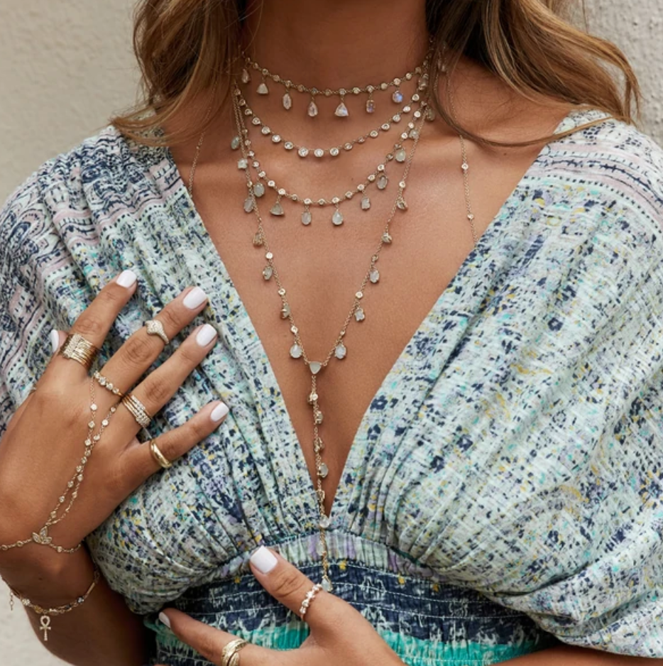 MULTI SHAPE AQUAMARINE + DIAMOND SHAKER NECKLACE - Millo Jewelry
