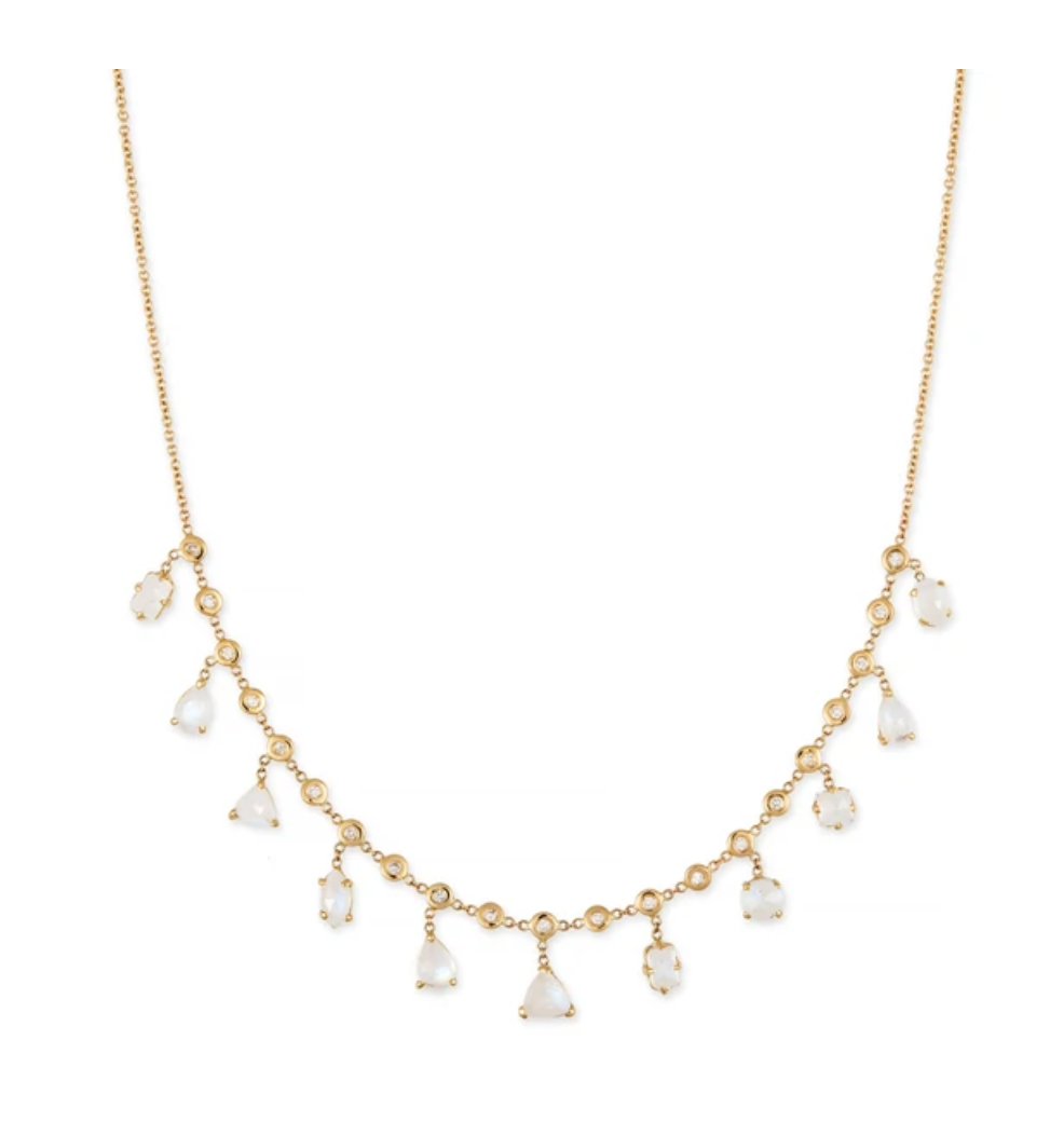 MULTI SHAPE MOONSTONE + DIAMOND SHAKER NECKLACE - Millo Jewelry