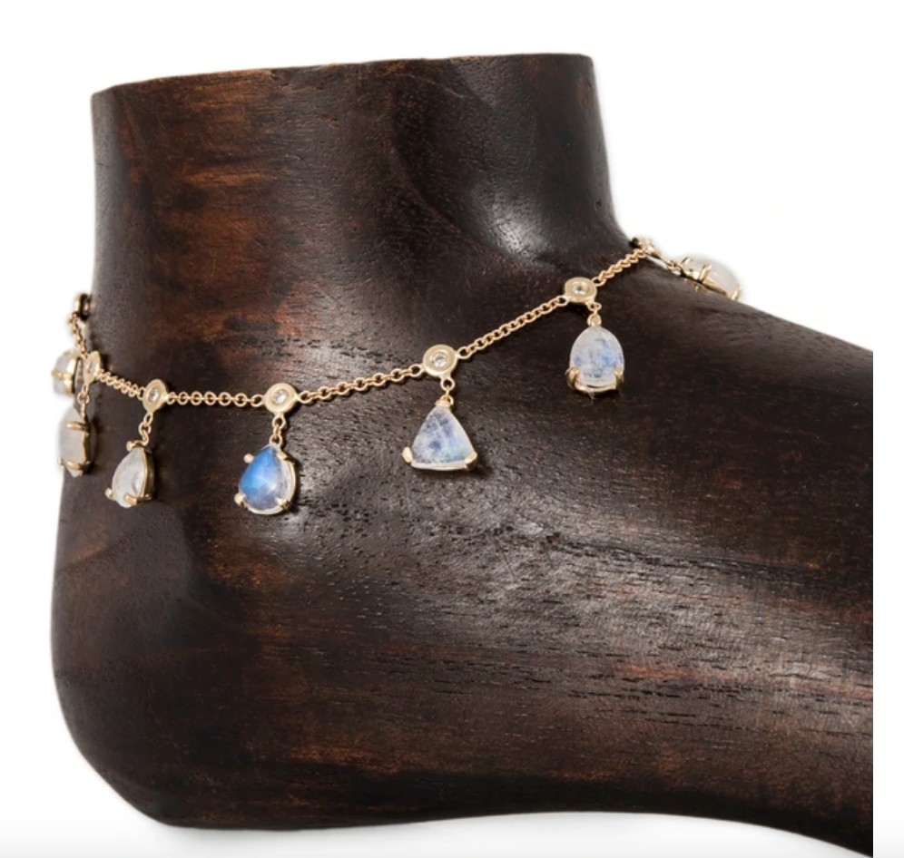 MULTI SHAPE MOONSTONE + DIAMOND SHAKER ANKLET - Millo Jewelry