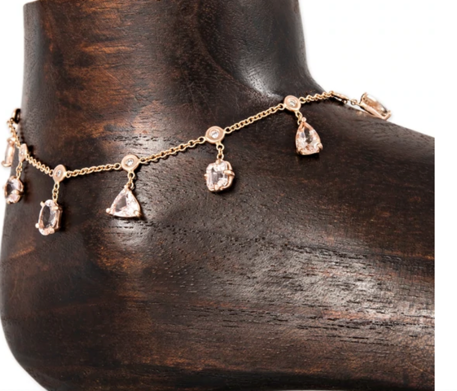 MULTI SHAPE MORGANITE + DIAMOND SHAKER ANKLET - Millo Jewelry