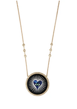 Load image into Gallery viewer, PAVE ONYX INLAY LAPIS HEART BURST NECKLACE - Millo Jewelry
