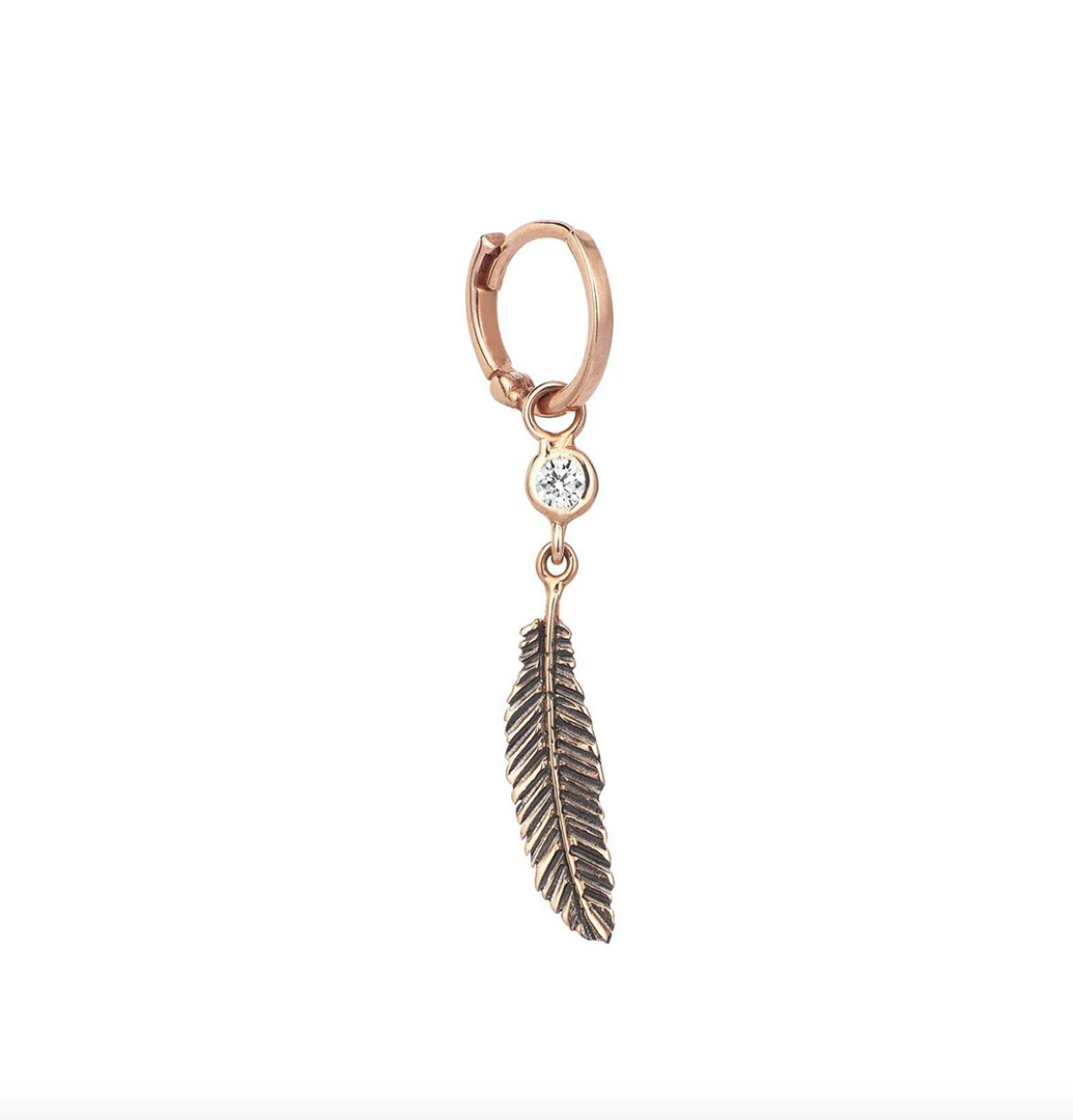 Feather Solitaire Dangling Hoop Earring - Millo Jewelry