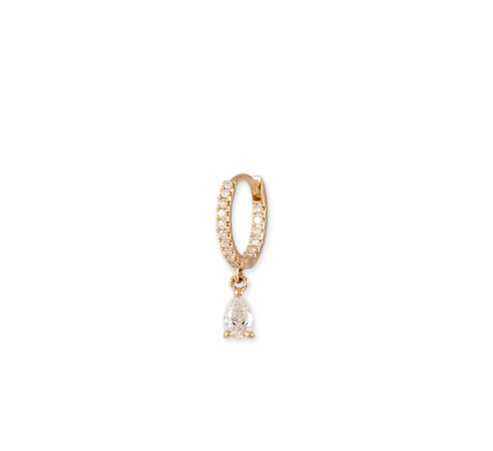 PAVE DIAMOND + DIAMOND TEARDROP MINI HOOP - Millo Jewelry