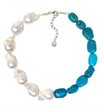 Load image into Gallery viewer, Turquoise and Baroque Pearl Collar Necklace - Millo Jewelry
