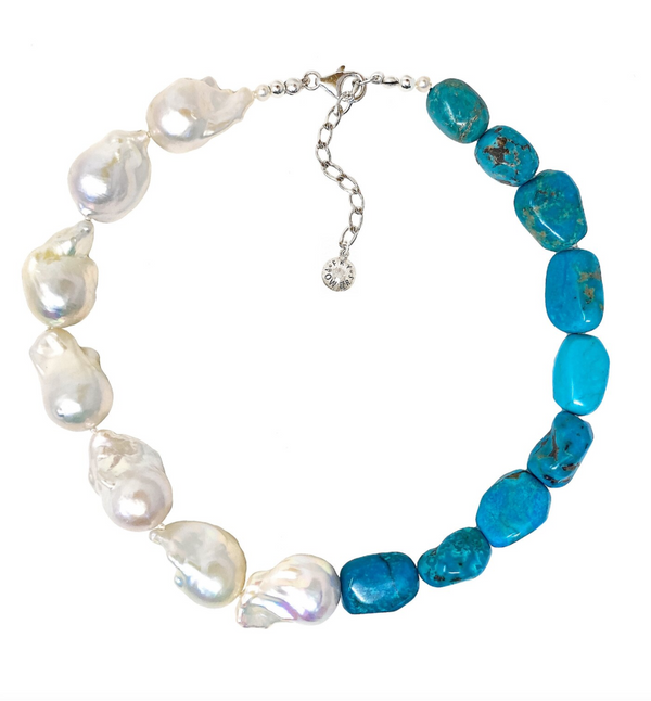 Turquoise and Baroque Pearl Collar Necklace - Millo Jewelry