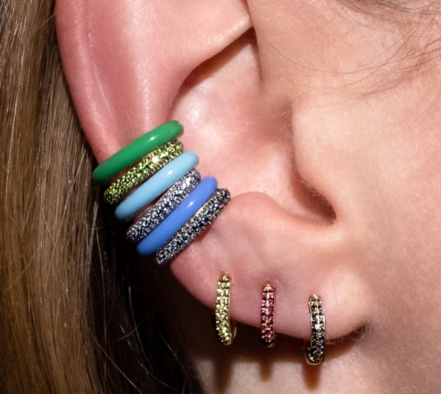 Enamel Sparkle Huggies in 14K Gold - Millo Jewelry