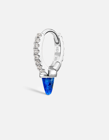 6.5mm Single Short Lapis Spike Diamond Eternity Hoop Earring - Millo Jewelry