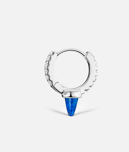 6.5mm Single Short Lapis Spike Diamond Eternity Hoop Earring - Millo Jewelry