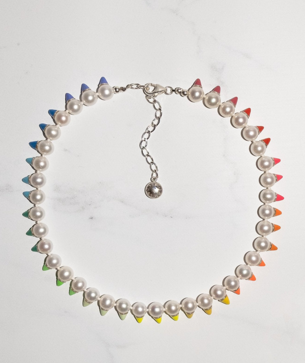 Enamel Studded Pearl Necklace - Millo Jewelry