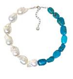 Load image into Gallery viewer, Turquoise and Baroque Pearl Collar Necklace - Millo Jewelry