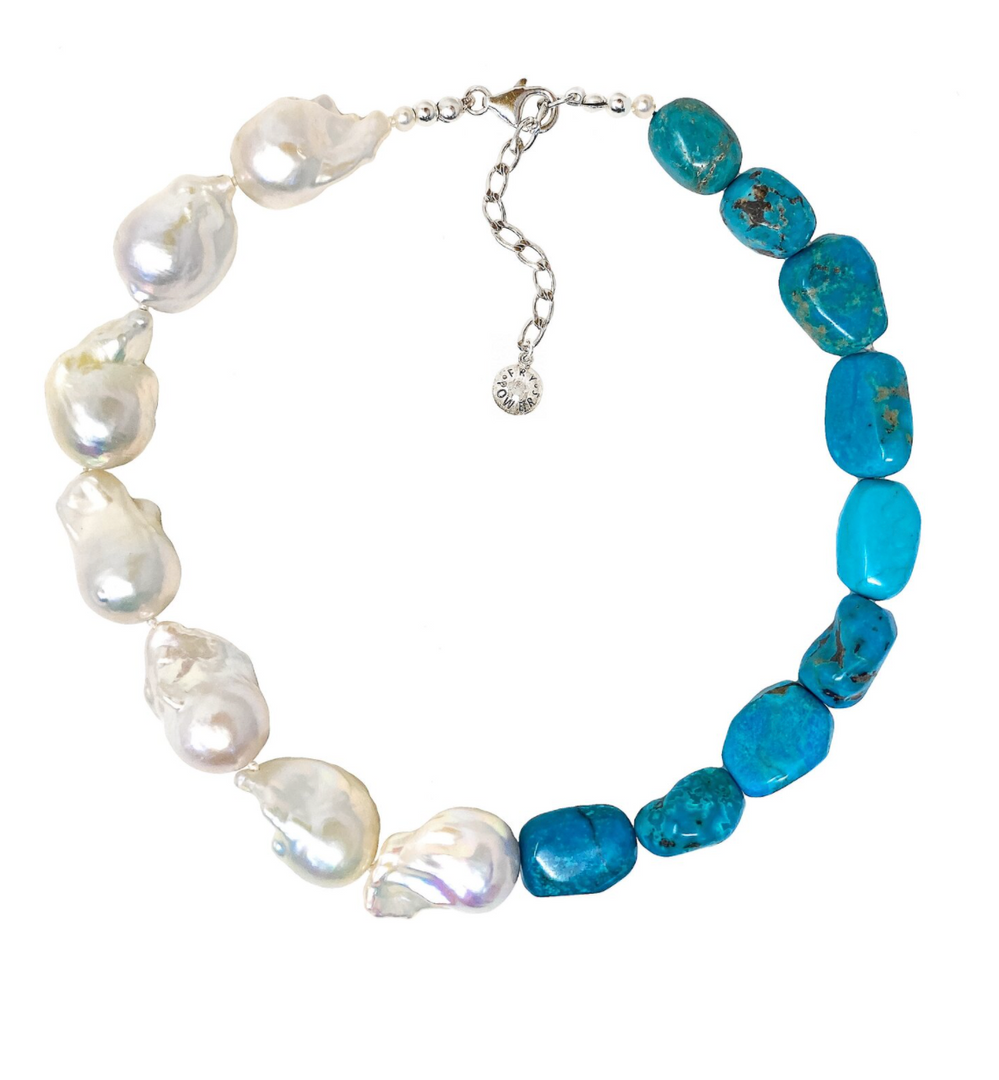 Turquoise and Baroque Pearl Collar Necklace - Millo Jewelry