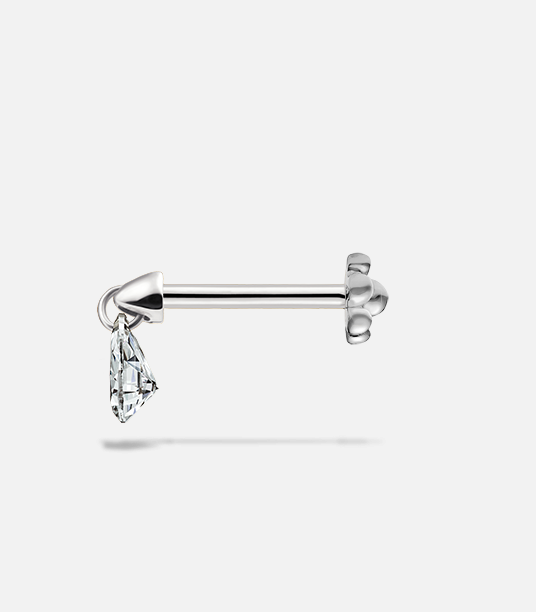4mm Floating Pear Diamond Charm Threaded Stud Earring - Millo Jewelry