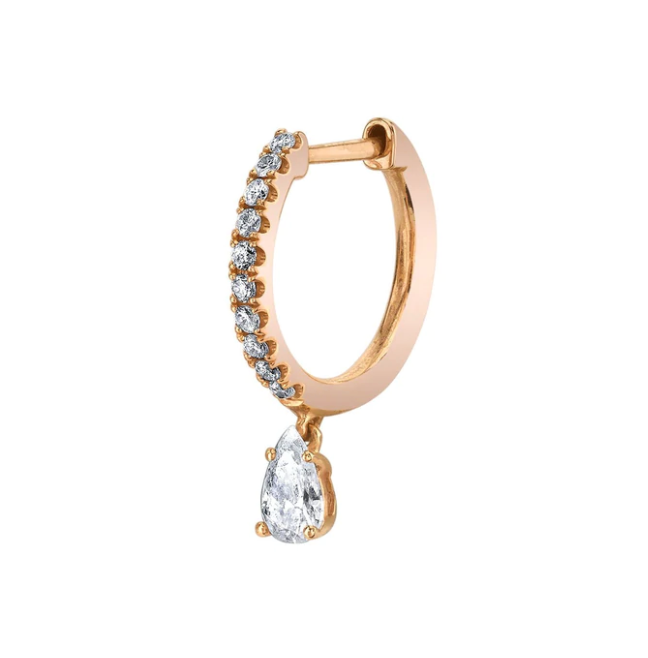 SINGLE DIAMOND HUGGIE WITH PEAR DIAMOND DROP - Millo Jewelry