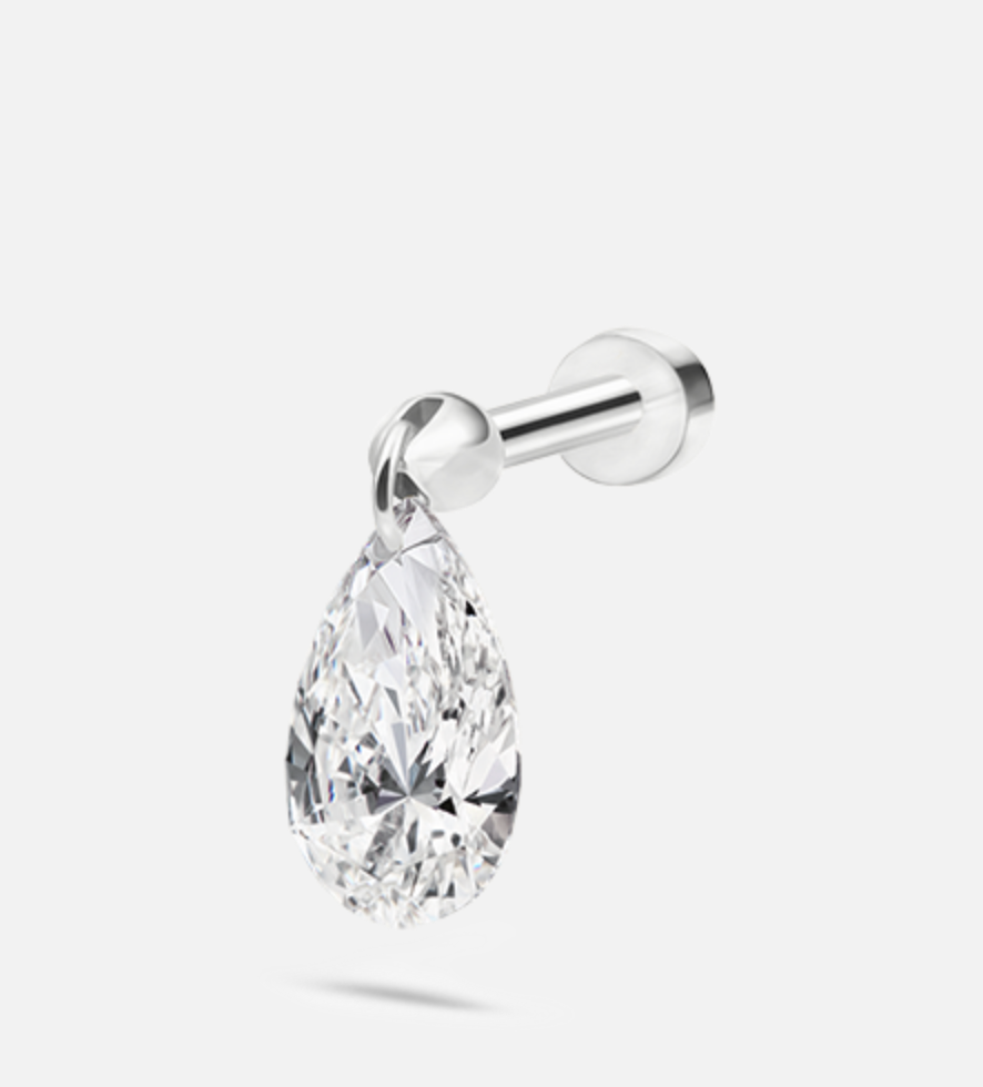 7mm Floating Pear Diamond Threaded Charm Earring - Millo Jewelry