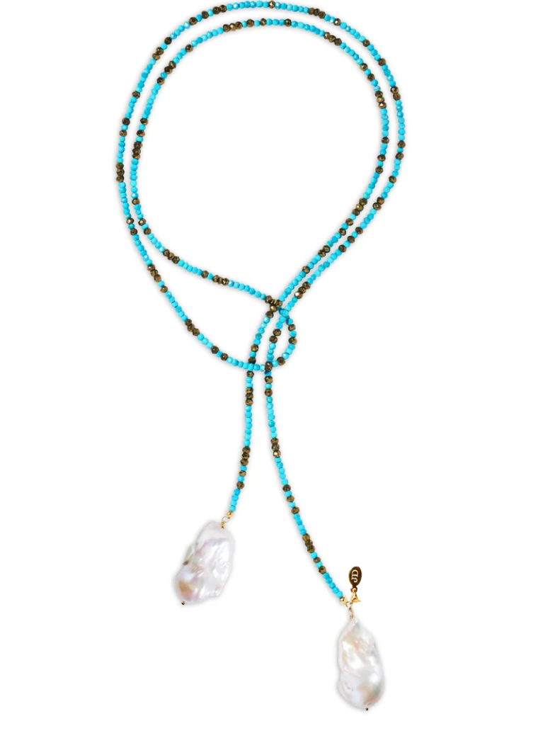 Turquoise and Pyrite Ombre Classic Gemstone Lariat - Millo Jewelry