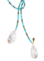 Load image into Gallery viewer, Turquoise and Pyrite Ombre Classic Gemstone Lariat - Millo Jewelry