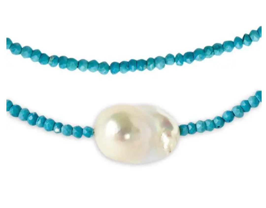 Turquoise Single Baroque Pearl Gemstone Necklace - Millo Jewelry