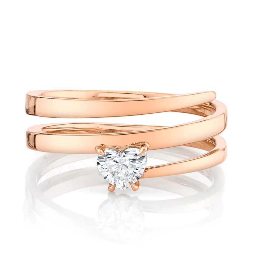 GOLD COIL RING WITH HEART DIAMOND POINT - Millo Jewelry