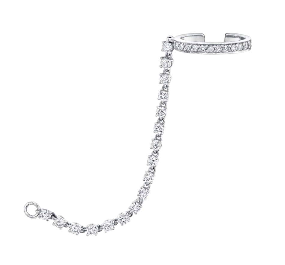 Single Row Diamond Ear Cuff with Rope Diamond chain - Millo Jewelry