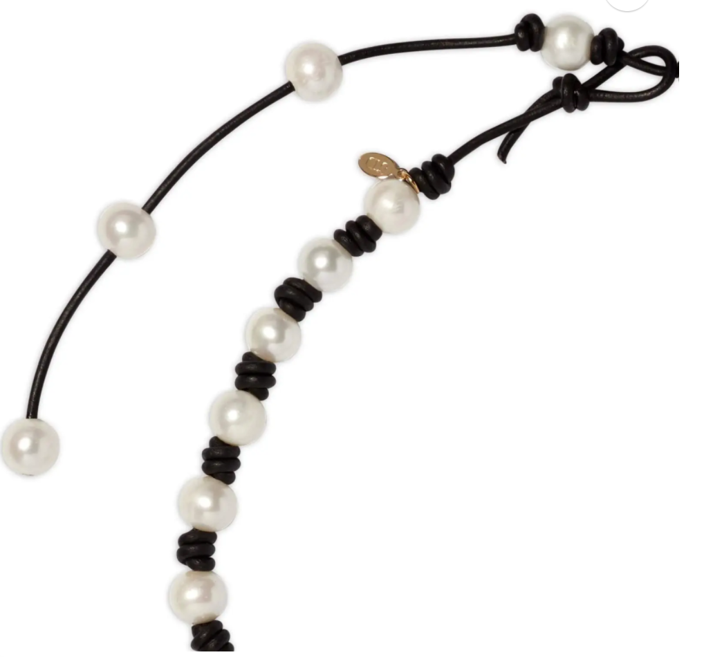 Classic Knotted Pearl and Leather Necklace with Tail - Millo Jewelry