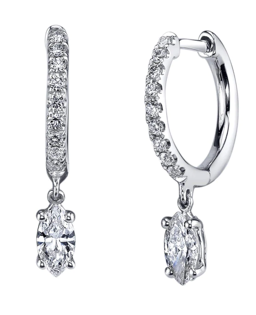 DIAMOND HUGGIES WITH PEAR DIAMOND DROP - Millo Jewelry