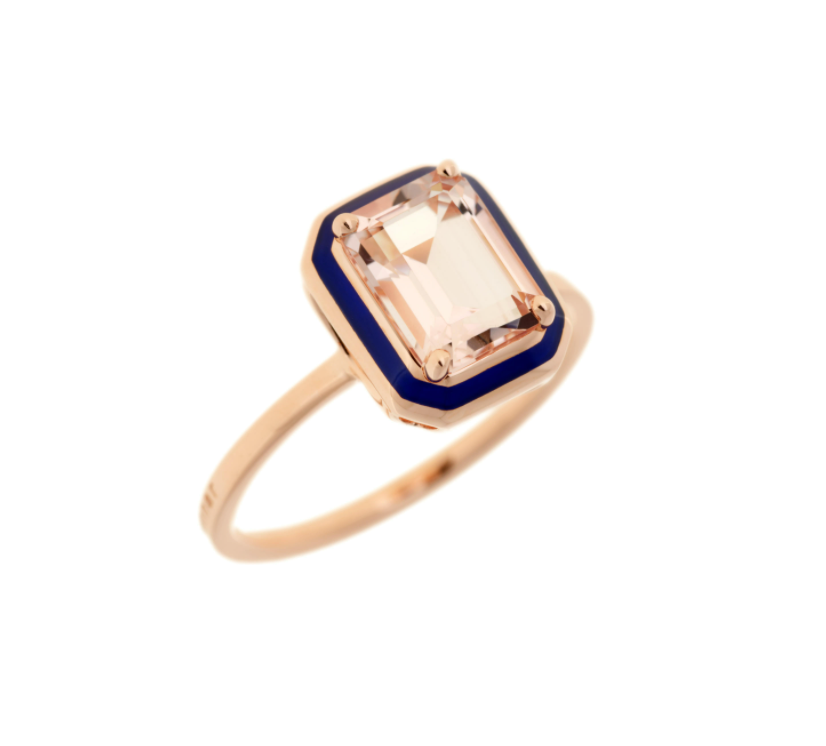 Navy Enamel & Morganite Ring - Millo Jewelry