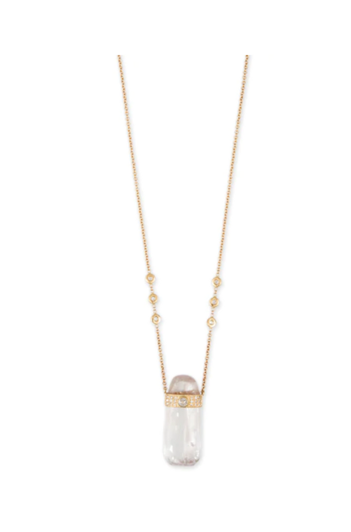 ROSE CUT DIAMOND CAP KUNZITE CRYSTAL NECKLACE - Millo Jewelry
